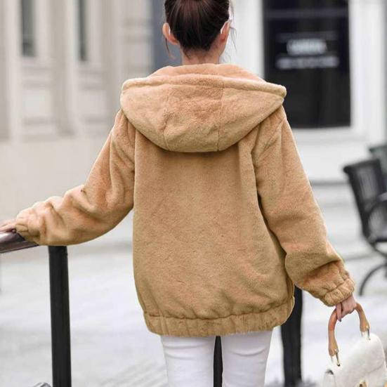 Women's Fuzzy Fleece Jacket Full Zip Up Hooded Sherpa Lined Coat Thick Warm Fall Winter Outerwear with Pockets