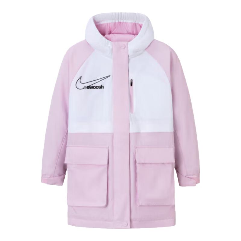 NIKE Kids' Unisex Mid-Length Color-Blocked Hooded Padded Jacket