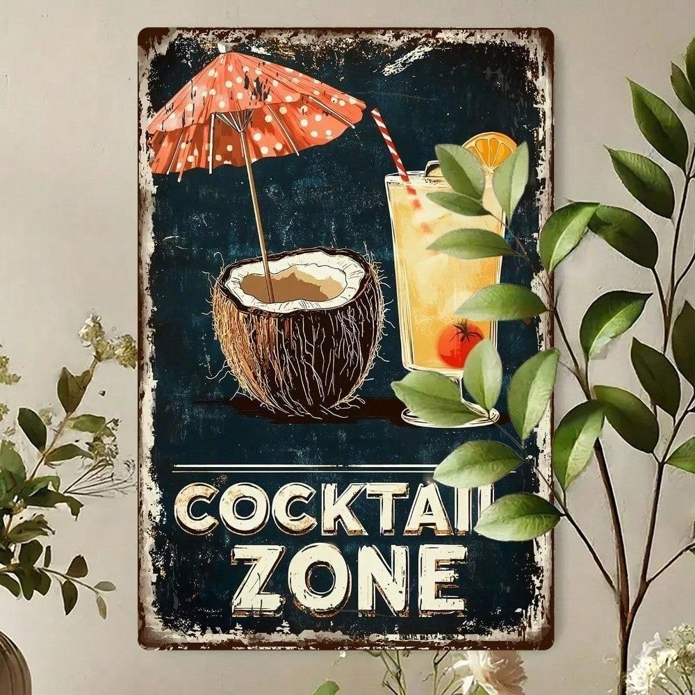 Metal Poster Wall Art Retro 2D Bar Sign Cocktail Zone Vinyl Decor for Home Garage Cafe