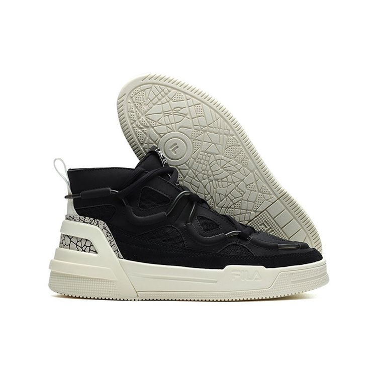FILA Heritage Series Crackle Mid Top Retro Basketball Shoes Men Sneakers Black White F12M141201FBV
