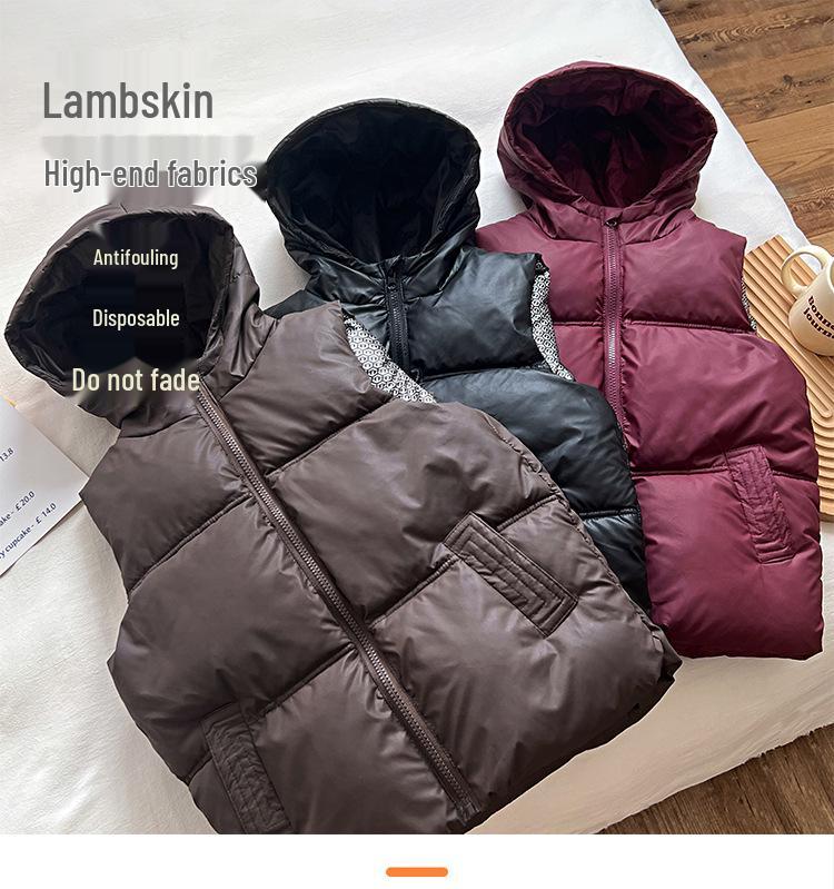 Kids' Hooded Thickened Vest - Warm Sleeveless Outerwear for Boys & Girls, Autumn/Winter Parent-Child Outfit.