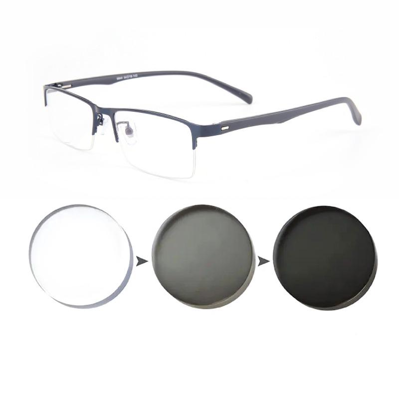 New Sun Photochromic Myopia Glasses Men Student Half Rim Frame Optical Eyewear -1 0 To -6 0 Prescription