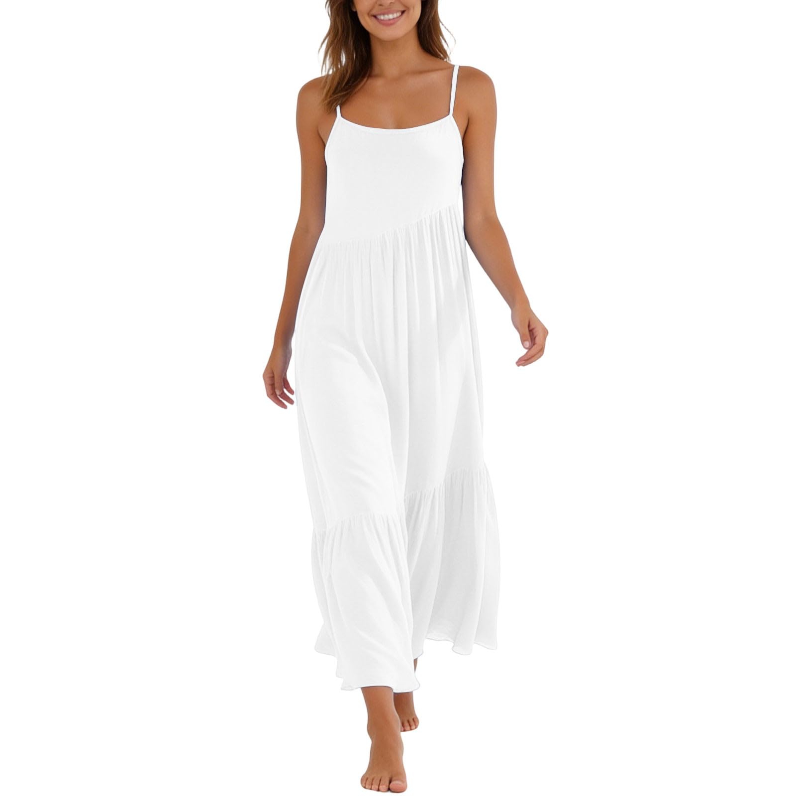 

Women s Summer Fashion Patchwork Pleated Sleeveless Dress XL білий