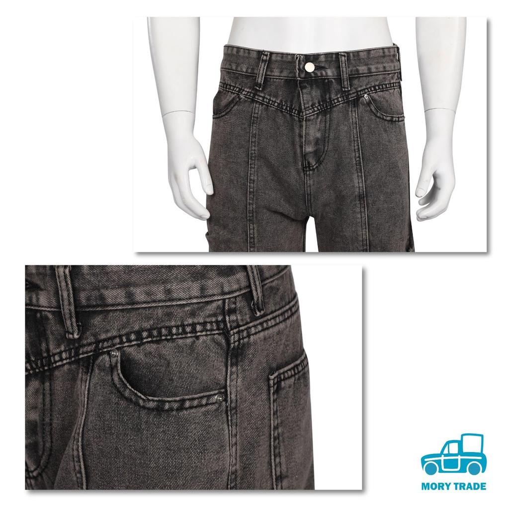 MORYTRADE Men's Vintage-Style Flared Denim Pants in Gray (Size L)