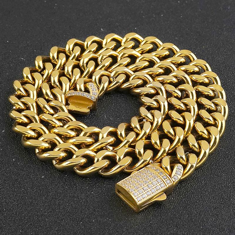 Stainless Steel Iced Out Mirco Pave CZ Stainless Steel Cuban Chain Cuban Link Chain Necklace Hip Hop Party Jewellery