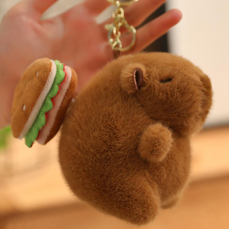 Foodie Capybara Pluche Speelgoed Schattig Mini Voedsel Capybara Trekdraad Speelgoed Grappige Sleutelhanger Hangers Tassen Decor Schattig Verjaardagscadeau 11cm