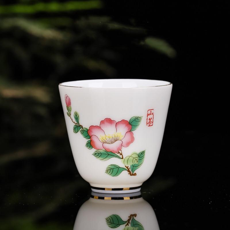 Chinese Ceramic Teacup Travel Personal Meditation Cup Hand Painted Lotus Leaf Tea Bowl Pu'er Master Cup Tea Set Accessories 65ml