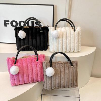 Damen Gestreifte Plüsch-Tragetasche: Vielseitige Handtasche mit großem Fassungsvermögen für Herbst/Winter