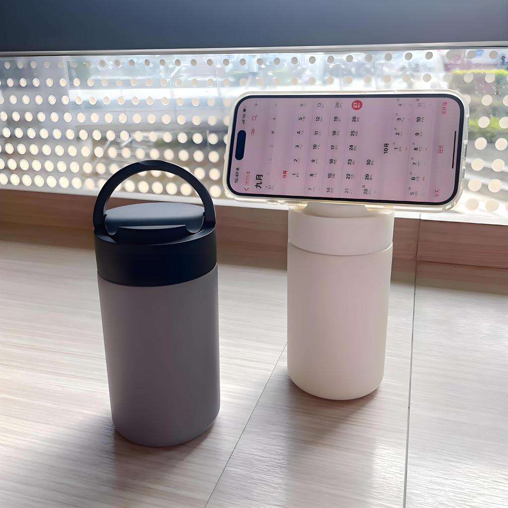 IOLOYU 300ml Mini Stainless Steel Water Bottle with Lid and Smartphone Stand, Easy To Clean, Insulated, and Stylish, for Kids, Boys, Girls, and