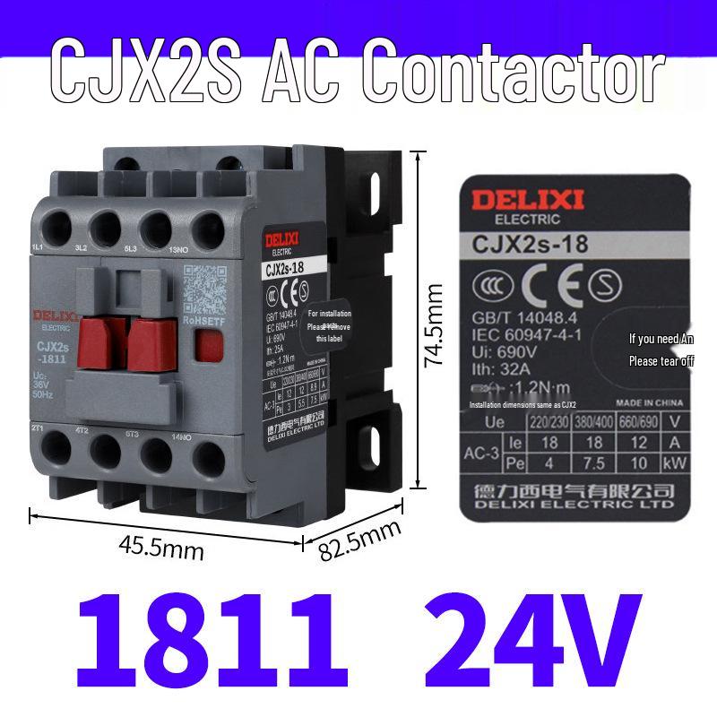 DELIXI CJX2S AC Contactor 1810 1801 1811 - Voltages: 220V, 380V, 110V, 36V, 24V.