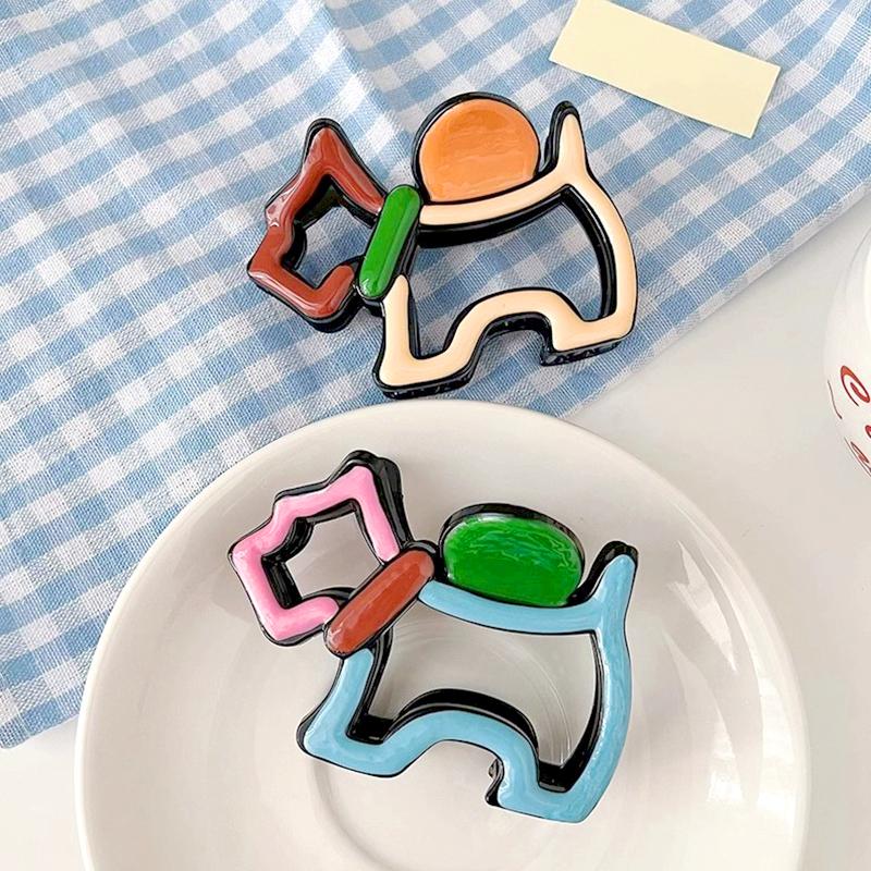 1Pc Cartoon Dog Shape Colorful Hair Claw Cute Hollow Out Creative Grab Clip Female Plastic Hair Clip