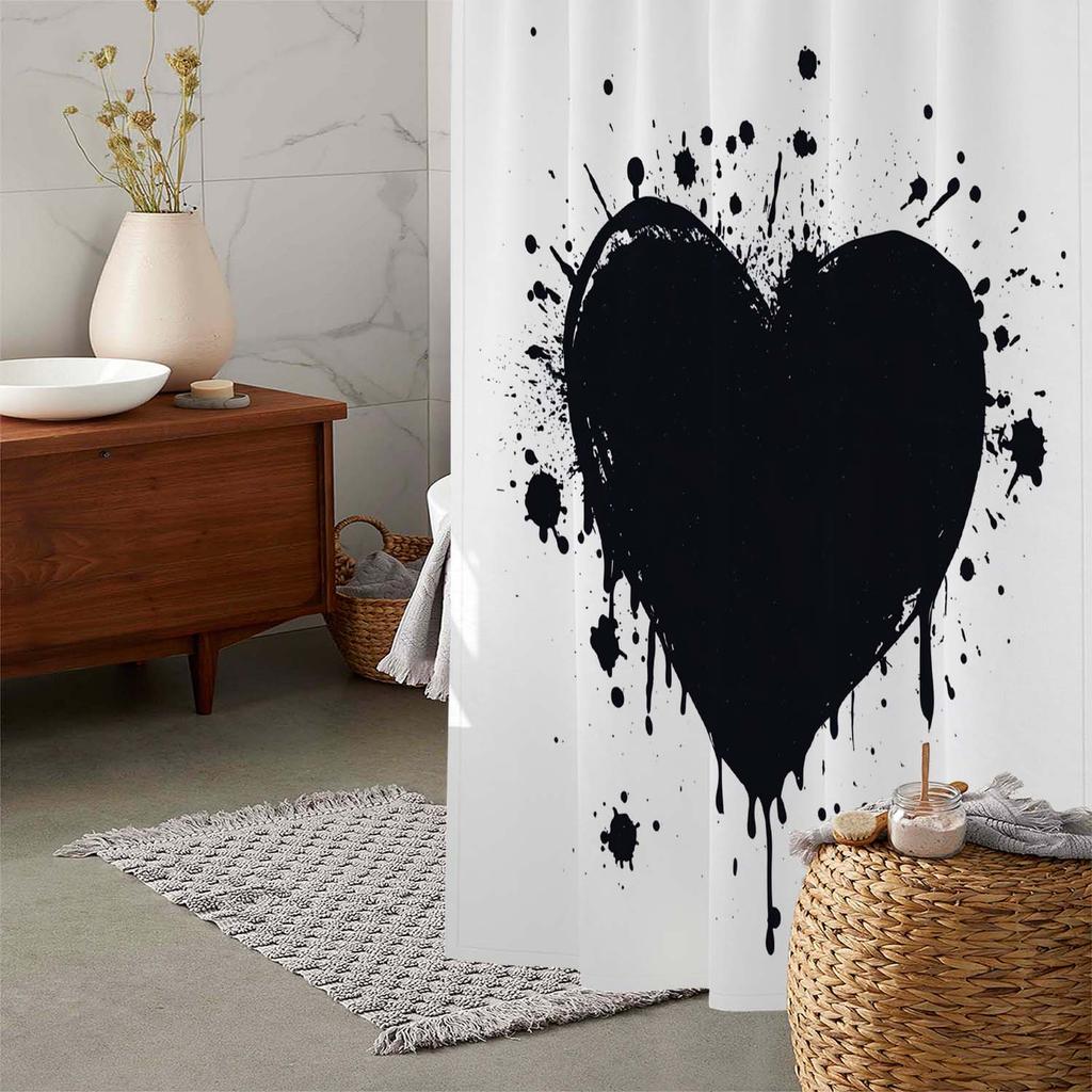 Romantic Valentine's Day Love Print Shower Curtain with 12 Hooks, Includes Window Curtains