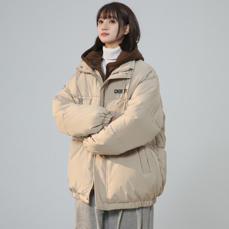 Fake Two-piece Simple Cotton-padded Coat Women's Winter High Street American Retro Hooded Bread Clothes Trendy Couple Cotton Clothes
