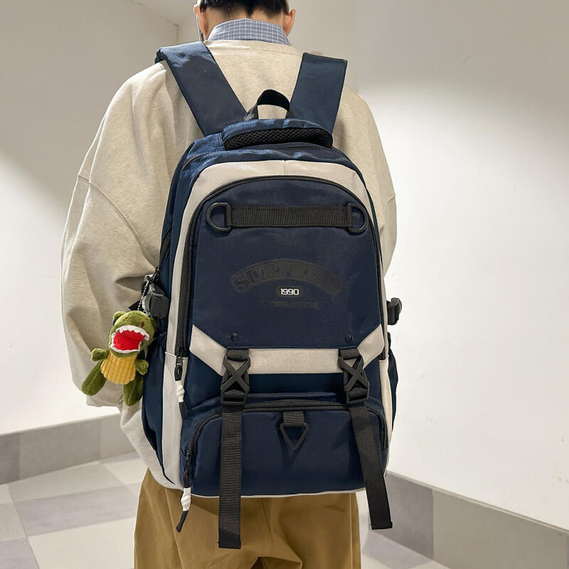 Men's Contrast Backpack Large Capacity Student Schoolbag Women's Backpack