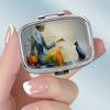 Tragbare Pillendose mit 2 Fächern, Mini-Metall-Medikamenten-Organizer-Etui, Niedlicher bedruckter Pillenbehälter für Vitamine, Pillen, Schmuck, Reisen, Tägliche Anwendung