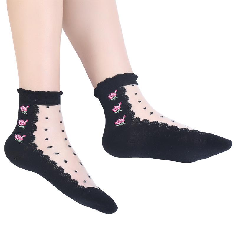 Female Spring and Summer Thin Fashionable Breathable Glass Silk Rose Crystal Stockings