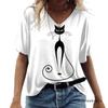 T-Shirt Frühling Sommer Damen Lässig Kurzarm V-Ausschnitt Katze 3D Gedrucktes Top Quelle