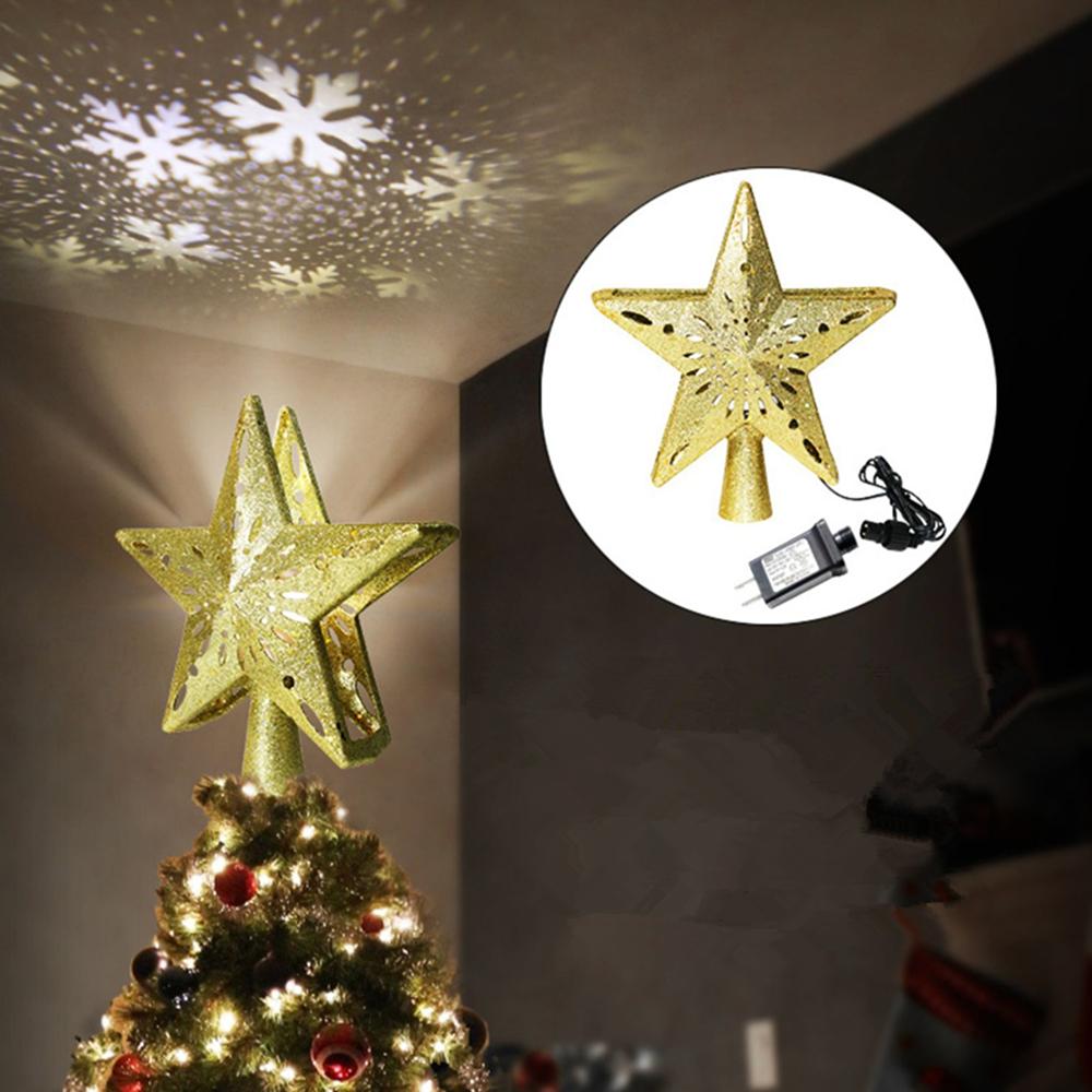 Christmas Decoration Star Tree Topper Lighted with LED Snowflake Projector Light