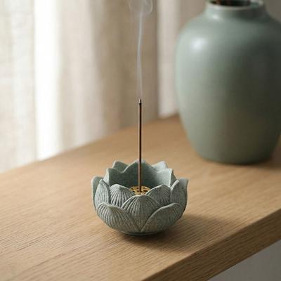 Brûleur de bâtonnets d'encens en forme de lotus Fond plat Récupérateur de cendres Plateau pour brûler l'encens Parfumeur d'ambiance