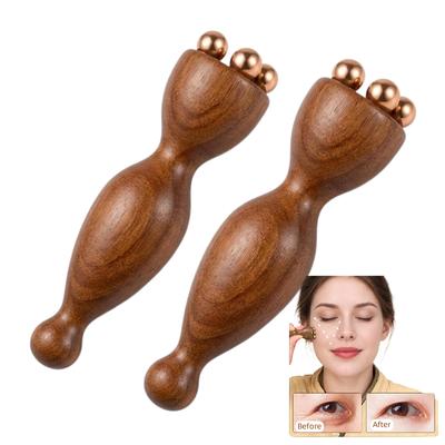 Wood Therapy Massage Tools, Facial Massage Tool with Copper Gua Sha, Eye Massager Tool for Acupressure, Wooden Facial Massage Set