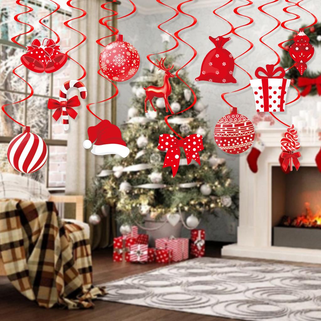 Pendentif Spirale de Noël 12 Pièces Cloche Rouge Bang Bang Boîte Cadeau Pendentif Nœud