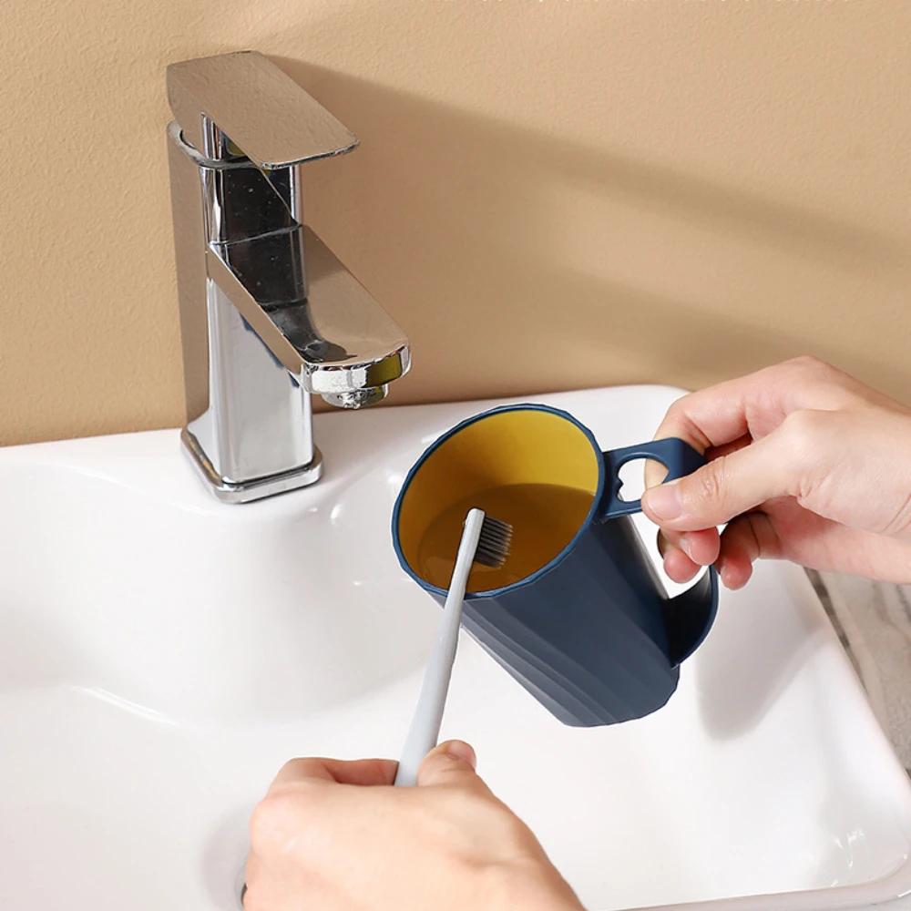 Portable Mouthwash Cup with Handle Toothbrush Holder Solid Color Double Layer Thickening Toothbrush Cup Simple Household Cups