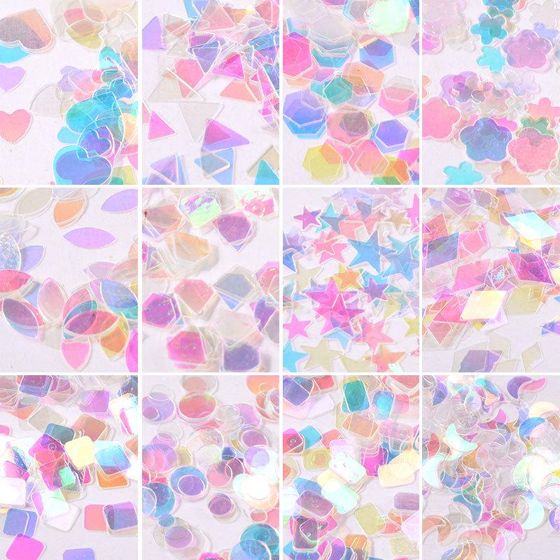 1 Box 12 Styles Star Heart Nail Glitter Symphony Blue Transparent Sequins DIY Nail Art Decoration Manicure Tools