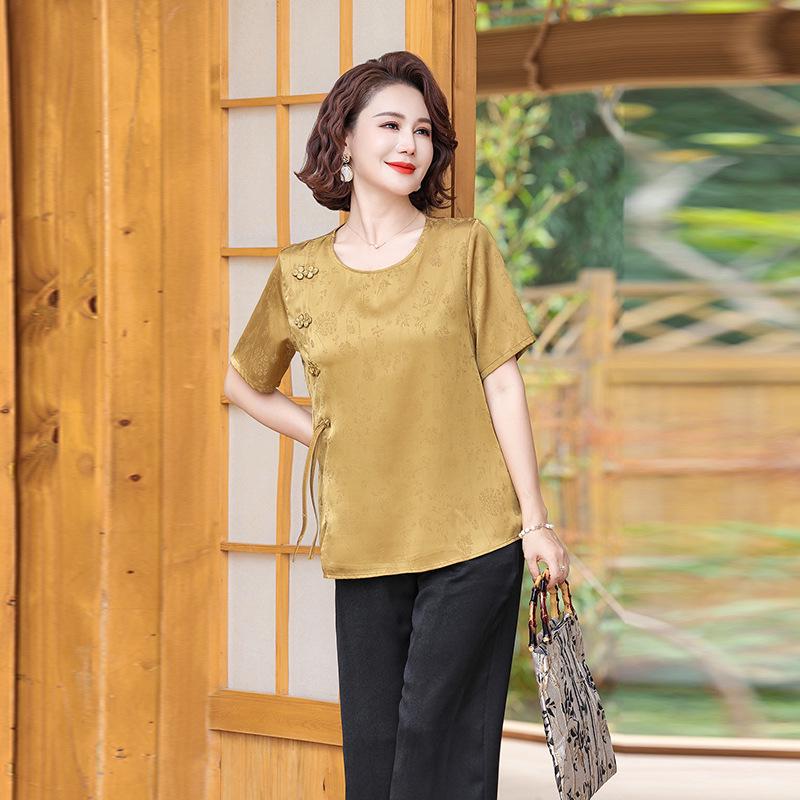 Summer 2025 Trendy Two-Piece Set for Middle-Aged Women - Stylish Short-Sleeved T-Shirt & Bottoms