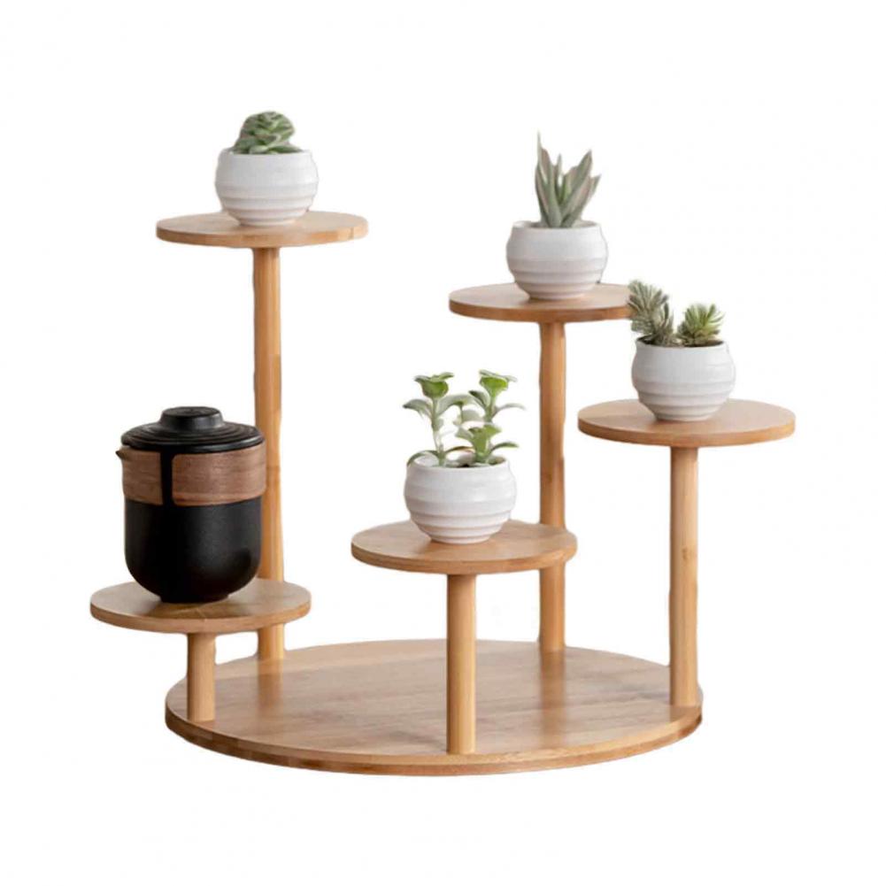 5-stöckiger Bambus Tischplatten Pflanzenständer Regal Blumentopfhalter Regal Ausstellungsregal Innen Außen Pflanzgefäß Ausstellungsregale