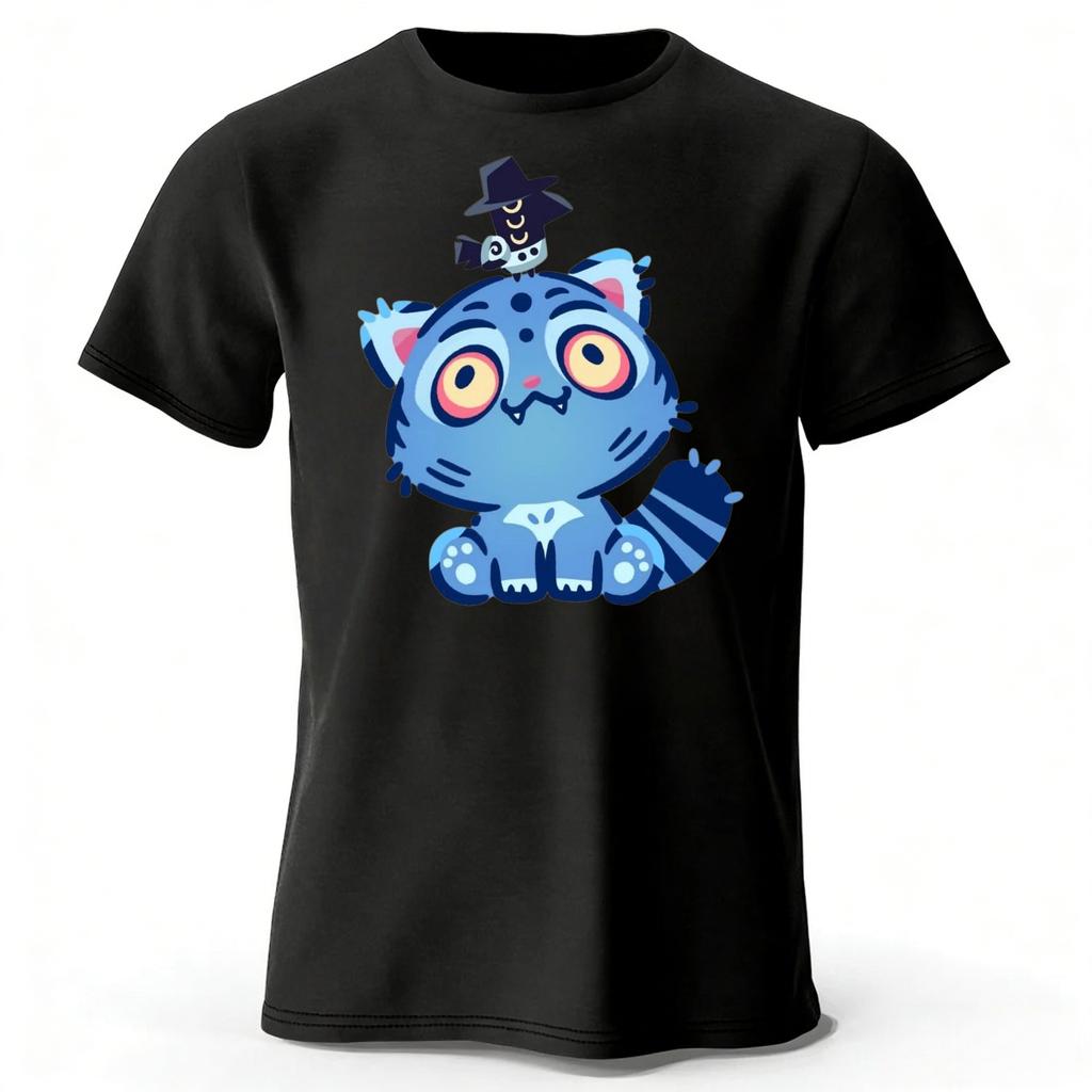 New KPOP Blue Cat Pure Cotton Short Sleeve Summer MenWomen Fashion Daily Street Wear Large Comfortable Soft Casual Tshirt