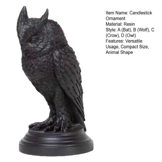 Gothic Style Night Elf Candlestick Ornament Bat Wolf Crow Owl Shape Resin Fireplace Candle Accent Hotel Room Decor