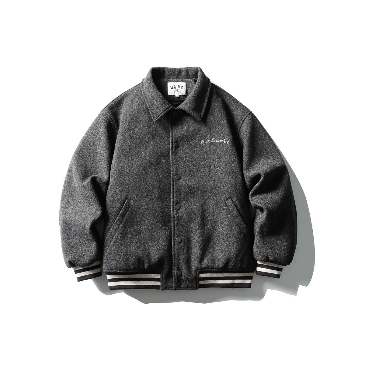 RUIIENRS x DAIVC 2025 Winter Lapel Wool-Cotton Jacket with Letter Embroidery, Distressed Design, Model MY030 Medium
