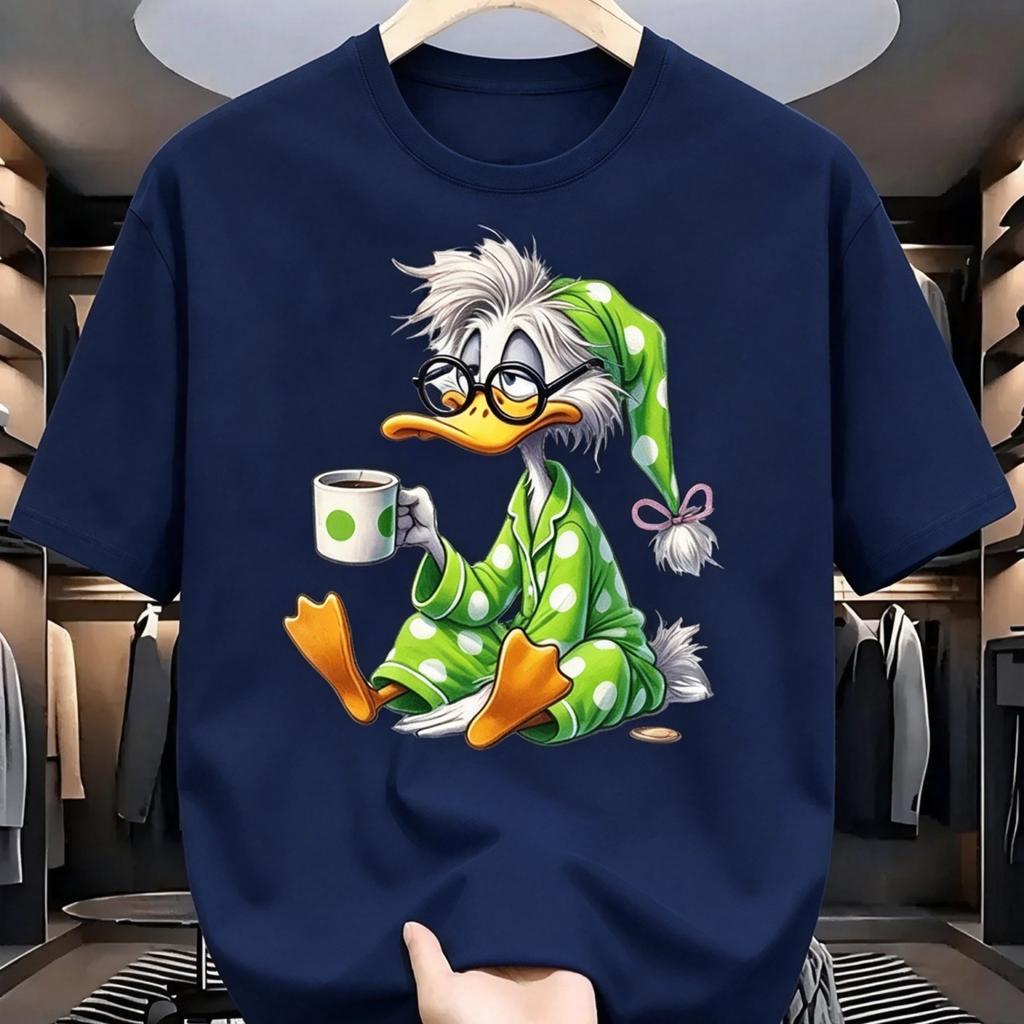 Cartoon Fun Duck Print Graphic Print T-shirt Women Fashionable Comfortable Breathable Soft Casual Sports Short Sleeve Cotton T-shirt