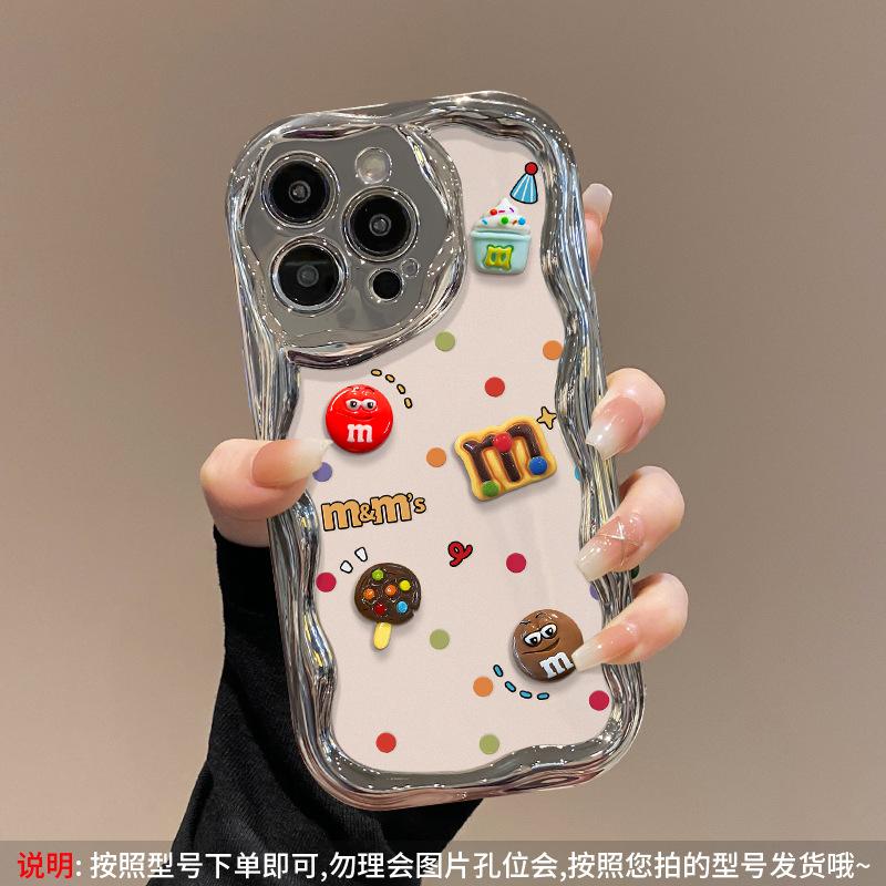 Cartoon M bean doll bracelet is suitable for Apple 16PRO mobile phone case, Huawei OPPO Xiaomi VIVO electroplated silver silicone.
