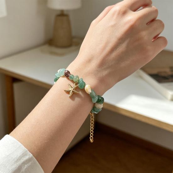 Starfish Conch Stone Beaded Bracelets Simple Beads Bracelets Adjustable Length Bracelets Sea Themed Beach Jewelry for Women Girls