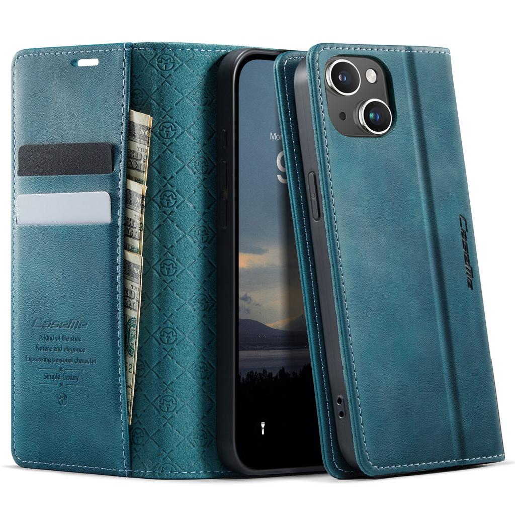 For iPhone 15 Plus Case CASEME 033 Series RFID Blocking Wallet Stand Calf Texture Leather Phone Cover