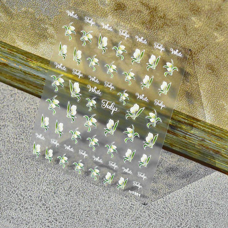 

Fresh Linglan 3D Embossed Flower Nail Sticker 1351# White Tulip