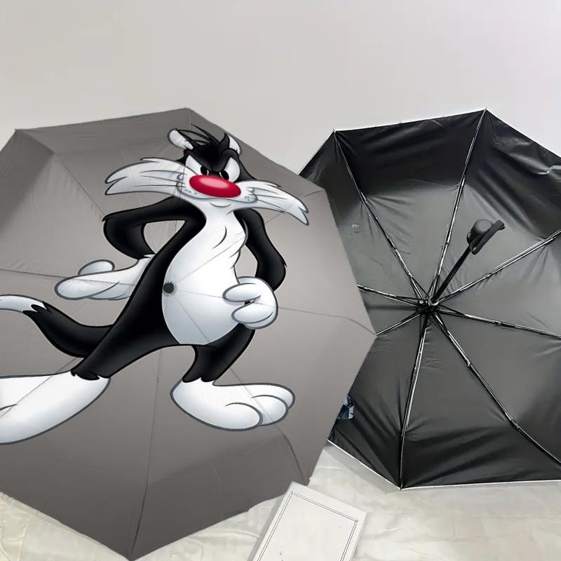 1PC Warner Cat Cartoon Automatic Open/Close Umbrella with Windproof, 10-Rib Sturdy Canopy, Durable Ribs1227A