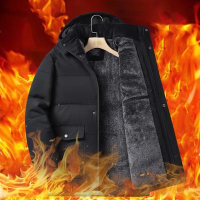 Winter New Cotton Clothes For Middle Aged And Elderly Men With Thick Velvet Hooded Warm Outer Set