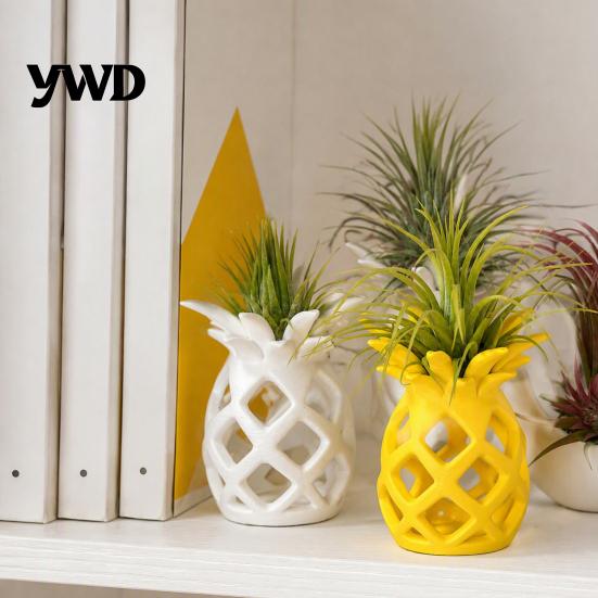 Decorative Window Sill Planter Hollow Pineapple Flower Vase for Air Plants, 3D Printed Geometric Small Plant Display Holder Planter, Desktop