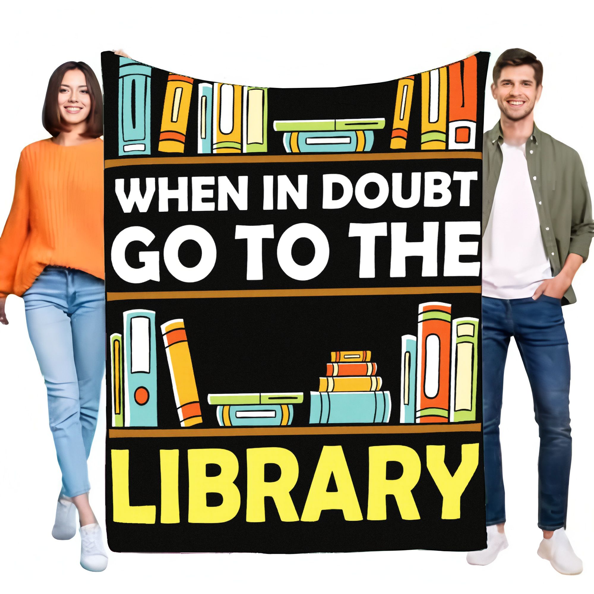 When in Doubt Go to the Library Blanket Cozy Soft Plush Throw for Book Lovers Perfect for Couch Bed Use Gift Idea 75X95CM