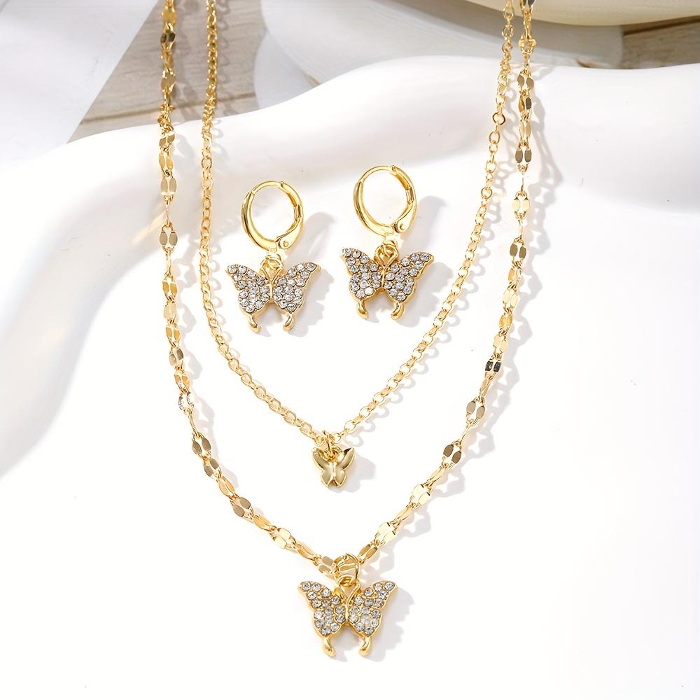 Earrings, Necklace, Gold and Silver Butterfly Pendant, Earrings and Necklace Set Spring and Summer Vacation Women's Jewelry Set
