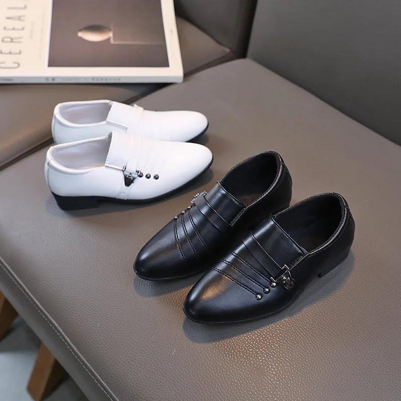 Spring Autumn Boy Leather Shoe Fashion Causal Children's Slip-on Loafers Versatile Kids Formal Students Performance Black Shoes