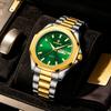 BANGWEI Luxury Men Watch Business Fashion Golden Green Stainless Steel Strap Quartz Watch For Men Date Week Clock+Box