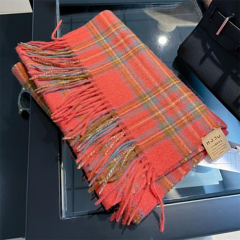 

Праздничная атмосфера/красный клетчатый ретро шерстяной шарф женский белый шарф для тепла студенческая пара