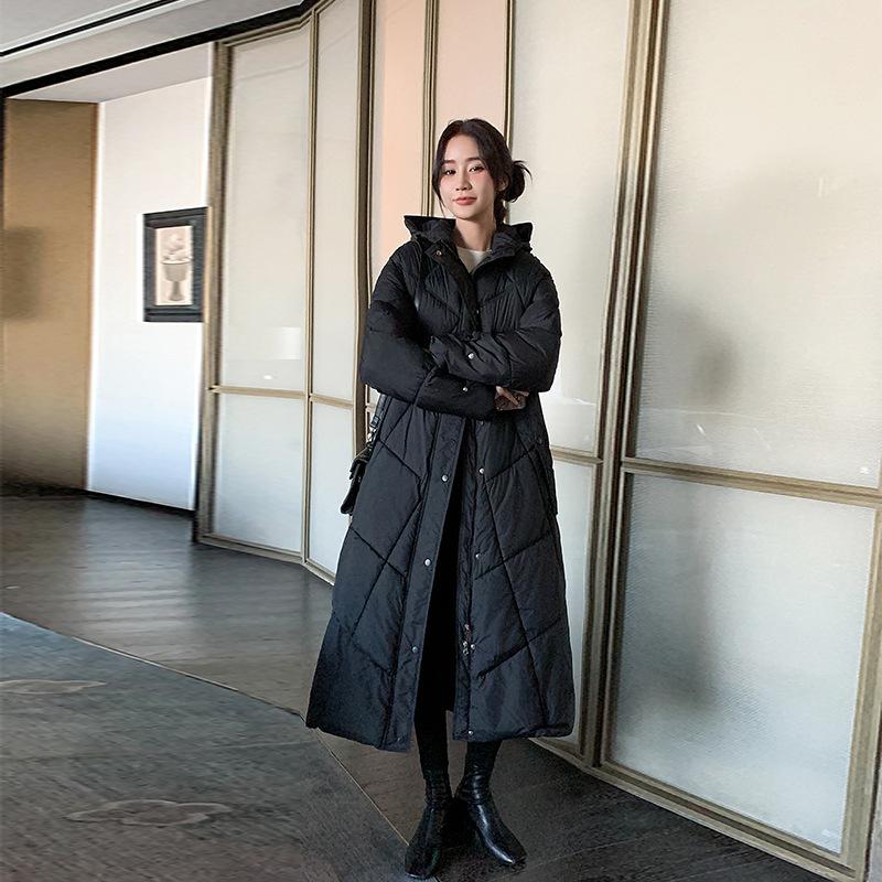 

New down cotton clothes women s winter large size loose large quilt cotton clothes fat M thickened coat long S чёрный