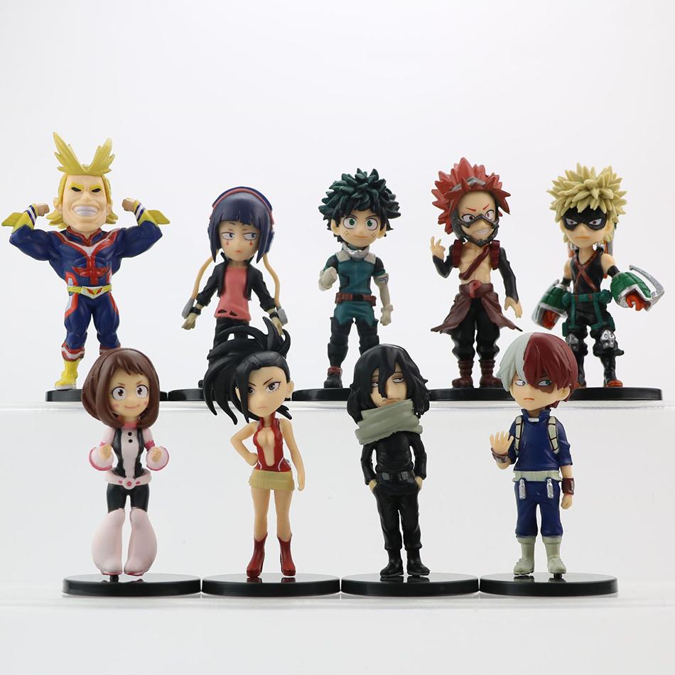 My Hero Academia 9 Pcs Cute Ver. Midoriya All Might Bakugou So Ochaco PVC Action Figure Boku no Hero Gift Doll Modelo 8-10cm