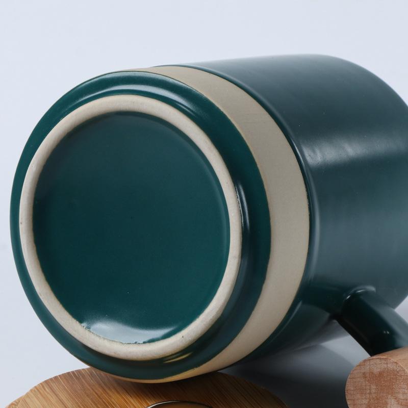 Literary Wood Handle Ceramic Mug Office Tea Cup