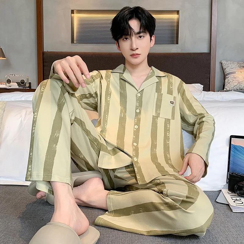 Autumn Cardigan Man Pajamas Cotton Fashion Sleepwear for Men Leisure Casual Nightwear Pijamas Set pyjama homme Dropship