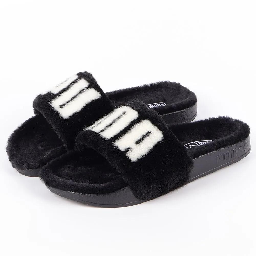 Puma Lead Cat 2.0 Fuzz WNS Slippers 38731301 Black Fur Slippers Fur Shoes Winter Warm Shoes for Indoors and Outdoors 240
